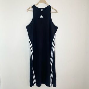 Adidas Womens Black Midi Dress with White Stripes side slip casual comfort XL